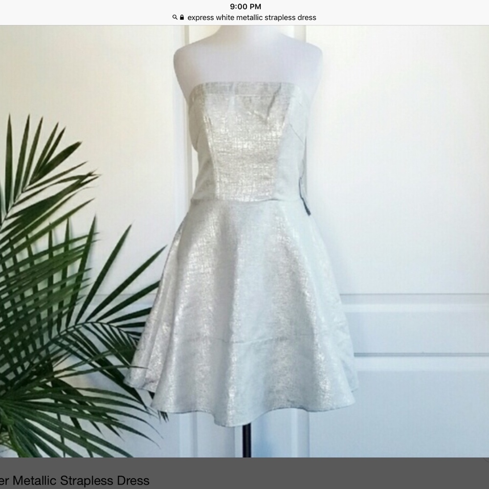 Metallic strapless dress from Express